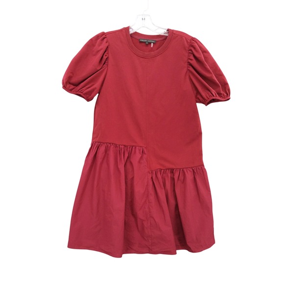 English Factory Puff Sleeve Drop Waist‎ Dress Casual Red Asymmetric Tunic Size S - Picture 1 of 8